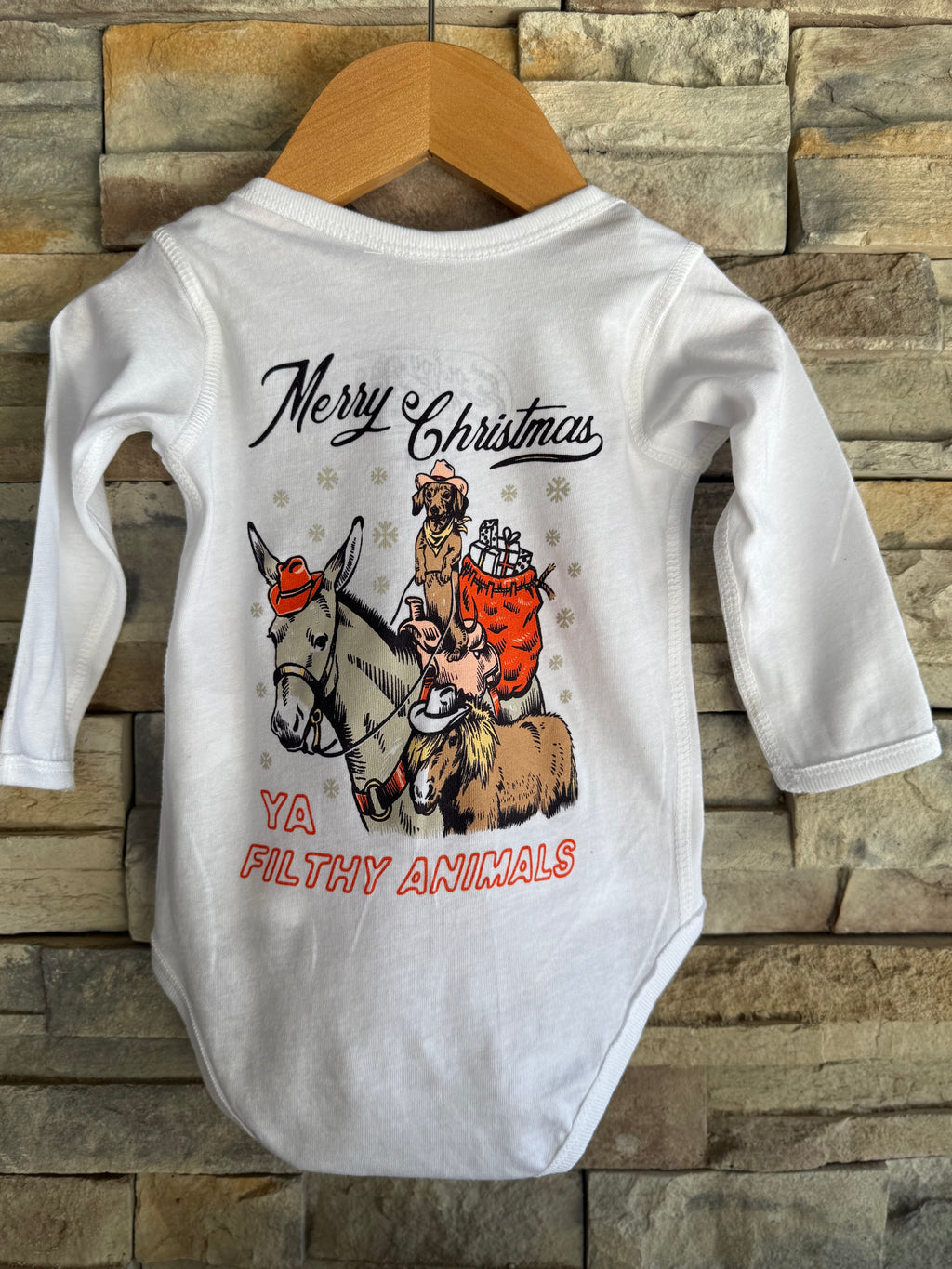 Merry Christmas Ya Filthy Animals LS Onesie