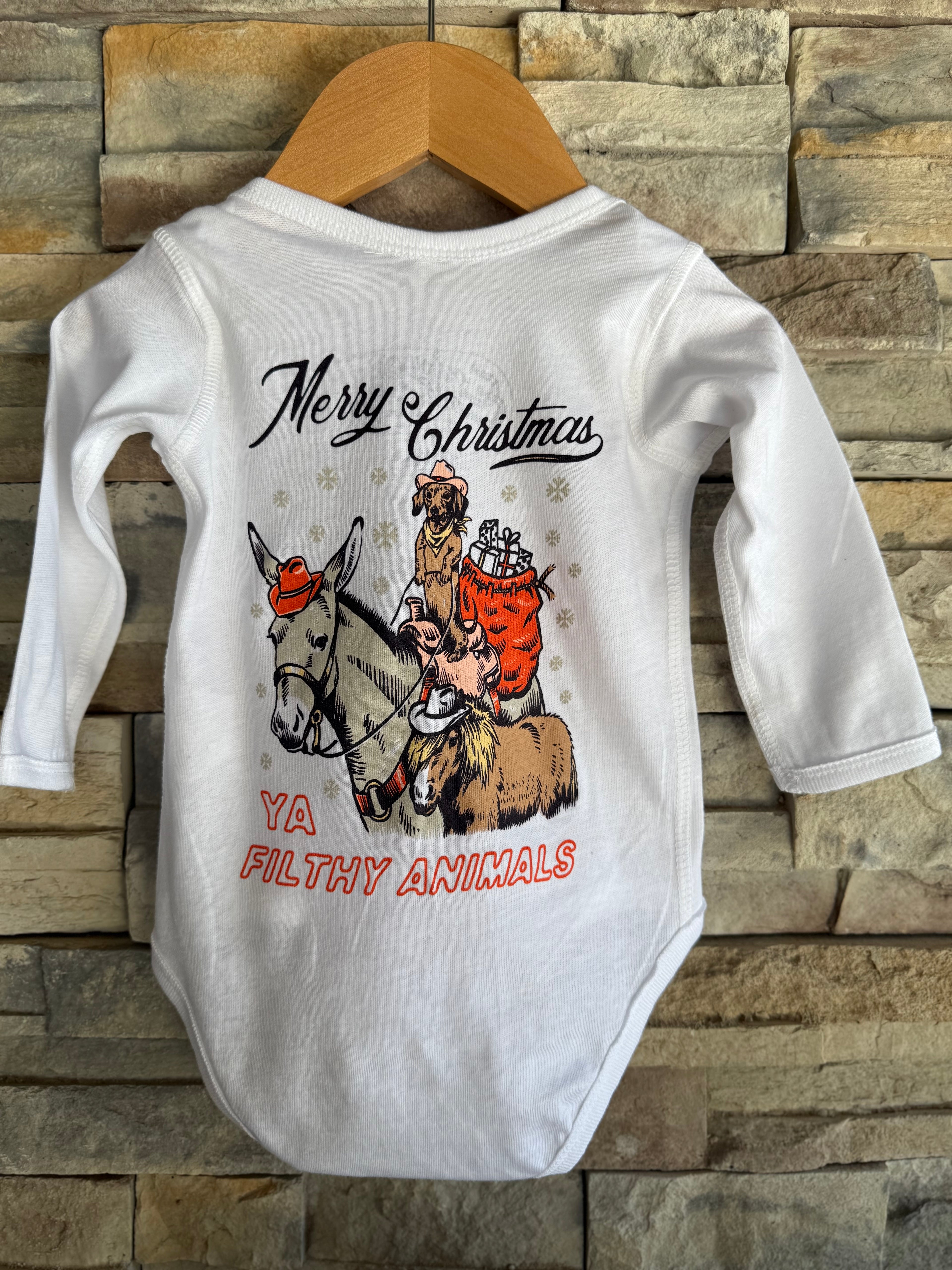 Merry Christmas Ya Filthy Animals LS Onesie