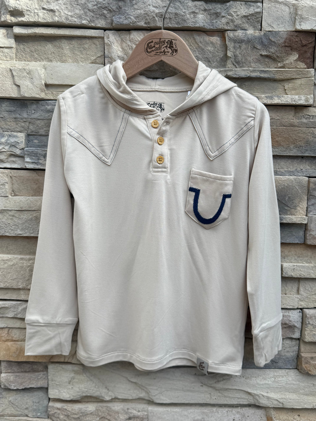 The Cade- Oatmeal/Navy Henley Pullover