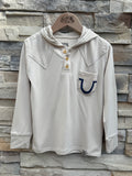 The Cade- Oatmeal/Navy Henley Pullover